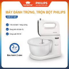 Máy đánh trứng 2in1 cầm tay và để bàn Philips HR3745 - Dung tích 3L, công suất 450W, bảo hành 2 năm, trộn bột hiệu quả với động cơ mạnh mẽ