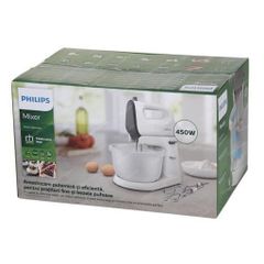 Máy đánh trứng 2in1 cầm tay và để bàn Philips HR3745 - Dung tích 3L, công suất 450W, bảo hành 2 năm, trộn bột hiệu quả với động cơ mạnh mẽ