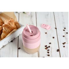 Cốc thủy tinh Luminarc Ease 350ml màu hồng - Chất liệu chịu nhiệt, chống sốc, có nắp đậy kín, an toàn mang theo
