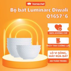 Bộ 6 bát tô thủy tinh Luminarc Diwali Precious 18cm - An toàn với lò vi sóng và máy rửa bát, thiết kế tinh tế cho không gian bếp hiện đại