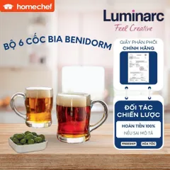 Bộ 6 cốc bia Luminarc Benidorm 450ml có quai - Thủy tinh cường lực dày dặn, chống bám bẩn, an toàn cho sức khỏe