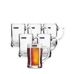 Bộ 6 cốc bia Luminarc Benidorm 450ml có quai - Thủy tinh cường lực dày dặn, chống bám bẩn, an toàn cho sức khỏe