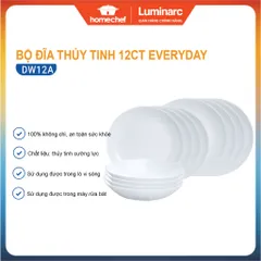 Bộ đĩa thủy tinh Luminarc Diwali 12 chiếc - Lò vi sóng, máy rửa bát, thiết kế sang trọng, chịu nhiệt, bền đẹp cho ăn uống hàng ngày