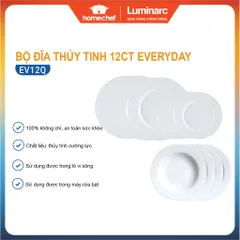 Bộ đĩa thủy tinh Luminarc Everyday 12 chi tiết EV12Q - An toàn với lò vi sóng và máy rửa bát, Thiết kế hiện đại cho không gian bếp