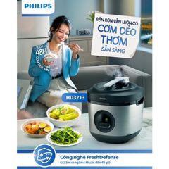 Nồi cơm điện Philips HD3213 1.8L - Công suất 600W, giữ ấm 48h, lòng nồi 5 lớp chống dính - Dùng cho gia đình 10 người