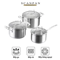 Bộ 3 Nồi Inox Scanpan Impact Cao Cấp 16/18/20cm - Dùng Bếp Từ, Máy Rửa Bát - Thiết Kế Sang Trọng, Chịu Nhiệt Tốt