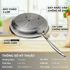 Chảo inox 304 Scanpan Impact 28cm - Chảo chống dính cao cấp, dùng cho bếp từ, đáy 3 lớp, an toàn với máy rửa bát