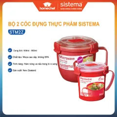Set 2 Cốc Nhựa Sistema STM 2Z Có Tay Cầm Chống Nóng - Hộp Đựng Thực Phẩm An Toàn Dùng Trong Lò Vi Sóng, Dễ Vệ Sinh, Tiện Dụng