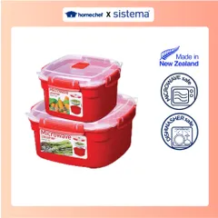 Set 2 hộp nhựa Sistema STM 2Q dùng lò vi sóng, máy rửa bát 1101+1102, an toàn, khóa chống gãy, tiện dụng, dễ vệ sinh