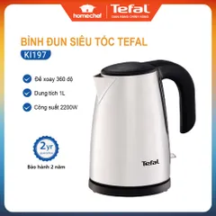 Bình đun siêu tốc Tefal KI197 1L 2000W - Thiết kế inox sang trọng, tự động ngắt, đèn báo sôi, bảo hành 2 năm, hàng chính hãng
