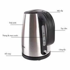Bình đun siêu tốc Tefal KI197 1L 2000W - Thiết kế inox sang trọng, tự động ngắt, đèn báo sôi, bảo hành 2 năm, hàng chính hãng