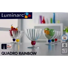 Bộ 6 Ly Kem Rainbow 300ml - Thủy Tinh Cao Cấp, Thiết Kế Độc Đáo, Dùng Cho Mùa Hè, Tụ Họp Gia Đình, An Toàn Cho Sức Khỏe