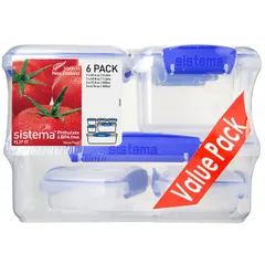 Bộ 6 hộp đựng Sistema Klip It - 1760 (1x2lit, 1x1lit, 2x400ml, 2x200ml)