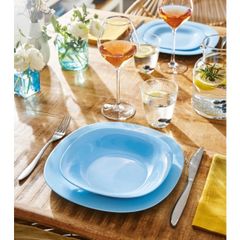 Set 04 Đĩa Thủy Tinh Luminarc Xanh Dương Carine 27cm và 21cm - An Toàn Dùng Lò Vi Sóng và Máy Rửa Bát