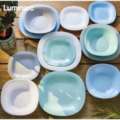 Set 04 Đĩa Thủy Tinh Luminarc Xanh Dương Carine 27cm và 21cm - An Toàn Dùng Lò Vi Sóng và Máy Rửa Bát