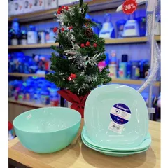 Set 4 Đĩa Thủy Tinh Luminarc Carine Xanh Pastel (19cm & 21cm) - An Toàn Cho Lò Vi Sóng, Sản Xuất Tại Pháp