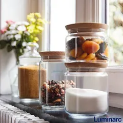 Hũ Thủy Tinh Luminarc Nắp Gỗ 0.8L - Đựng Thực Phẩm An Toàn, Thiết Kế Đẹp Pháp, Chống Xước, Giữ Kín Mùi Thực Phẩm