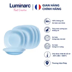 Bộ Đĩa Thủy Tinh Cường Lực Luminarc Carine Light Blue 6 Chi Tiết - An Toàn Lò Vi Sóng & Máy Rửa Bát, Thiết Kế Sang Trọng