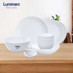 Bộ bát đĩa (tô, chén, dĩa) Luminarc Diwali thủy tinh 14 chi tiết, dùng lò vi sóng, máy rửa bát - DW14B