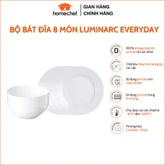 Bộ bát đĩa thủy tinh Luminarc DW8B - Gồm 4 tô và 4 đĩa sâu lòng, chất liệu cường lực, an toàn lò vi sóng, cao cấp, sang trọng