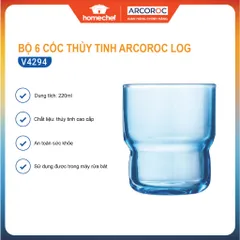 Bộ 6 cốc thủy tinh thấp Arcoroc Log T Blue V4294 220ml, Chất liệu an toàn, Dùng máy rửa bát - Hàng chính hãng sang trọng cho bếp