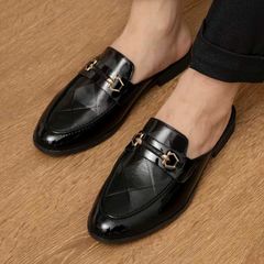 Giày sục nam lười da PU đen bóng - Giày công sở thời trang đế cao su 3cm, mẫu mới chụp kỷ yếu sang trọng RUNO G64