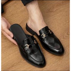 Giày sục nam lười da PU đen bóng - Giày công sở thời trang đế cao su 3cm, mẫu mới chụp kỷ yếu sang trọng RUNO G64