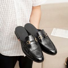 Giày sục nam lười da PU đen bóng - Giày công sở thời trang đế cao su 3cm, mẫu mới chụp kỷ yếu sang trọng RUNO G64