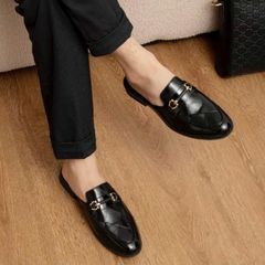 Giày sục nam lười da PU đen bóng - Giày công sở thời trang đế cao su 3cm, mẫu mới chụp kỷ yếu sang trọng RUNO G64