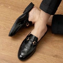 Giày sục nam lười da PU đen bóng - Giày công sở thời trang đế cao su 3cm, mẫu mới chụp kỷ yếu sang trọng RUNO G64