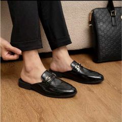 Giày sục nam lười da PU đen bóng - Giày công sở thời trang đế cao su 3cm, mẫu mới chụp kỷ yếu sang trọng RUNO G64