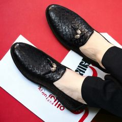 Giày Tây Lười Nam Cao Cấp RUNO G1 - Giày Da PU Đen Dập Vân Caro, Đế Cao Su Mềm Chống Trơn Trượt, Thời Trang Công Sở