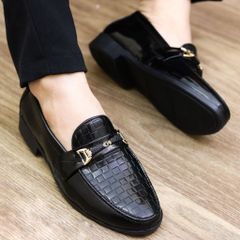 Giày Tây Nam Da PU Cao Cấp Đen - Giày Lười Công Sở Chống Trơn Trượt, Đế Mềm Êm Ái, Phù Hợp Đi Làm, Dự Tiệc, Tặng Quà