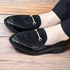 Giày Tây Nam Da PU Cao Cấp - Giày Lười Công Sở Đế Mềm Chống Trượt, Cao 3cm, Phong Cách Hiện Đại Cho Phái Nam