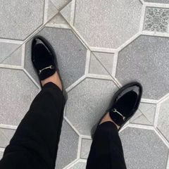 Giày Tây Nam Công Sở Da PU Cao Cấp - Giày Lười Đen Trẻ Trung, Thiết Kế Sang Trọng Với Băng Xích Vàng RUNO G3
