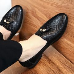Giày Lười Nam Da PU Cao Cấp - Giày Tây Công Sở Họa Tiết Vân Caro Đế Cao Su Đúc Nguyên Khối - Thoải Mái và Thời Trang