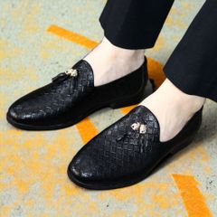 Giày Lười Nam Da PU Cao Cấp - Giày Tây Công Sở Họa Tiết Vân Caro Đế Cao Su Đúc Nguyên Khối - Thoải Mái và Thời Trang