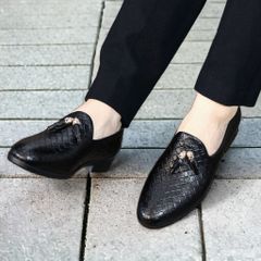 Giày Lười Nam Da PU Cao Cấp - Giày Tây Công Sở Họa Tiết Vân Caro Đế Cao Su Đúc Nguyên Khối - Thoải Mái và Thời Trang