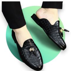 Giày Tây Lười Da Nam Cao Cấp Họa Tiết Caro Gắn Chuông Vàng - Sục Đế 3cm Chống Trơn Trượt RUNO G2, Chất Liệu PU êm ái