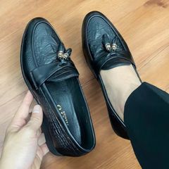 Giày Da Nam Gắn Chuông Sành Điệu - Giày Chú Rể Dập Vân Cá Sấu Đế Mềm An Toàn, Chất Lượng Cao, Từ Size 38-43