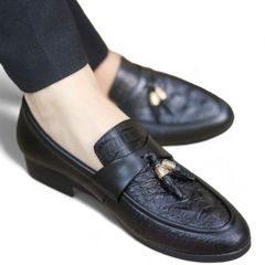 Giày Tây Nam Lười Da PU Dập Vân Cá Sấu Đế Cao Su Mềm, Giày Công Sở Phong Cách Trẻ Trung, Quà Tặng Nam Cao Cấp RUNO G12