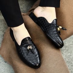 Giày sục nam da PU đen trẻ trung, thoáng khí, đế cao 3cm chống trơn, dễ xỏ chân - Giày công sở, mùa hè giá rẻ, phong cách hiện đại