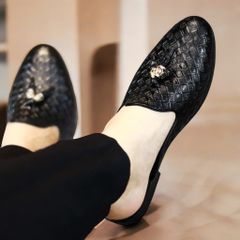 Giày sục nam da PU đen trẻ trung, thoáng khí, đế cao 3cm chống trơn, dễ xỏ chân - Giày công sở, mùa hè giá rẻ, phong cách hiện đại