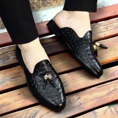 Giày sục nam da PU đen trẻ trung, thoáng khí, đế cao 3cm chống trơn, dễ xỏ chân - Giày công sở, mùa hè giá rẻ, phong cách hiện đại