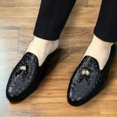 Giày sục nam da PU đen trẻ trung, thoáng khí, đế cao 3cm chống trơn, dễ xỏ chân - Giày công sở, mùa hè giá rẻ, phong cách hiện đại
