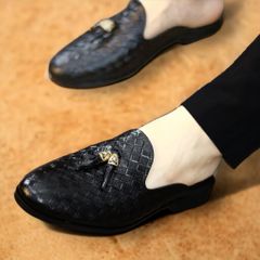 Giày sục nam da PU đen trẻ trung, thoáng khí, đế cao 3cm chống trơn, dễ xỏ chân - Giày công sở, mùa hè giá rẻ, phong cách hiện đại