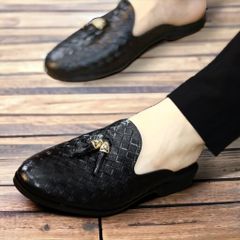Giày sục nam da PU đen trẻ trung, thoáng khí, đế cao 3cm chống trơn, dễ xỏ chân - Giày công sở, mùa hè giá rẻ, phong cách hiện đại