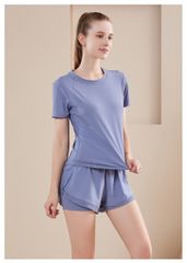Bộ Set Thể Thao Nữ Quần Đùi Phối Lưới & Áo Tay Ngắn Chạy Bộ Yoga Aerobic Thoáng Mát, Co Giãn Tôn Dáng Thời Trang