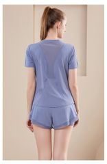 Bộ Set Thể Thao Nữ Quần Đùi Phối Lưới & Áo Tay Ngắn Chạy Bộ Yoga Aerobic Thoáng Mát, Co Giãn Tôn Dáng Thời Trang