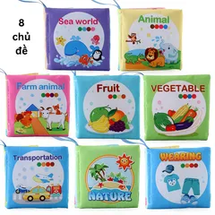 Sách Vải Tiếng Anh Montessori Cho Trẻ 0-12 Tháng - Đồ Chơi Giáo Dục Phát Triển Nhận Thức Với Ảnh Thật Và Hoạt Hình Sống Động